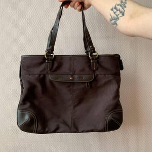 Y2K Preppy Tommy Hilfiger Brown Nylon Shoulder Tote Bag