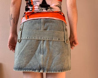 ヴィンテージ Y2K 色あせたデニムスカート、ショートパンツ、ベルト