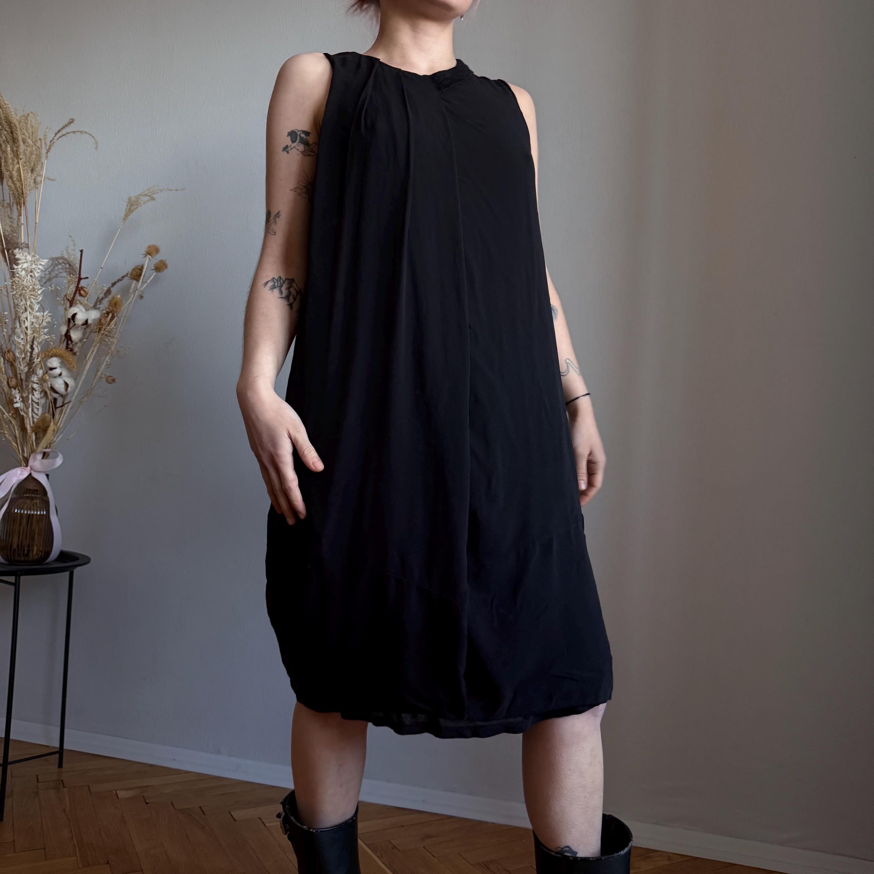 Transit Par Such Black Silk Cocoon Dress Sleeveless Minimalist