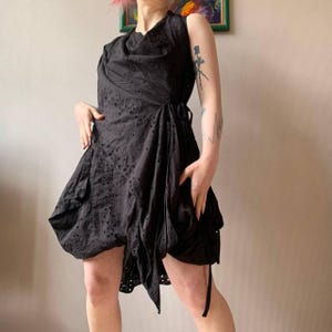 AllSaints Avant Garde Draped Eyelet Dress – Asymmetrical Boho Grunge Streetwear, Gothic, Deconstructed Y2K Layering, Cotton Art Dres