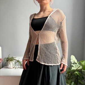 Vintage NILE Cotton Mesh Hoodie — Y2k Knit Sheer Cardigan Minimal