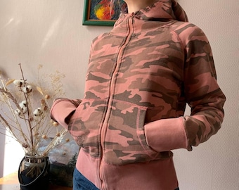 Sweat à capuche camouflage rose Blend She : Sweat-shirt zippé an 2000 - Taille M