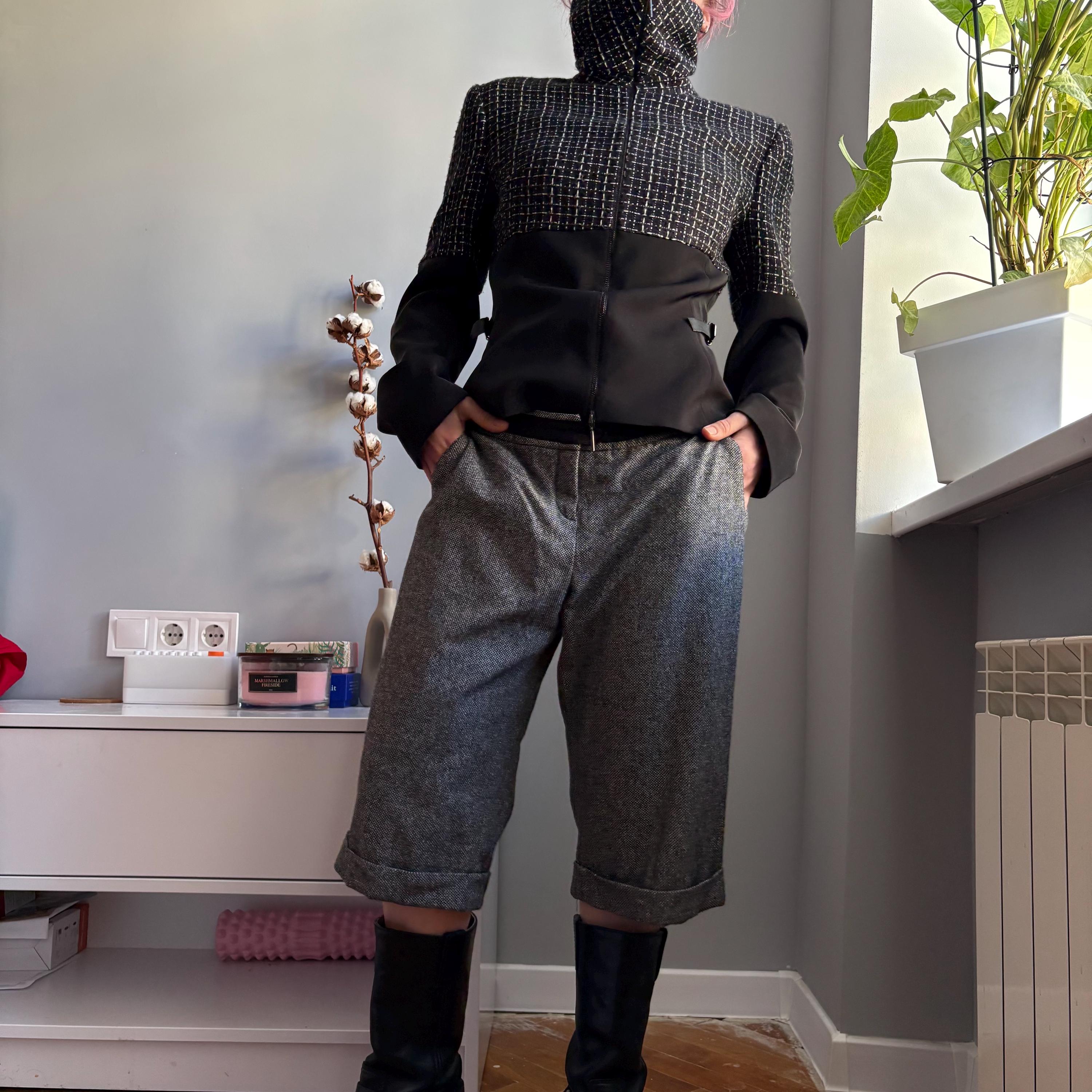 Vintage Kookai Wool Blend Tweed Capri Trousers – Y2K Low Rise