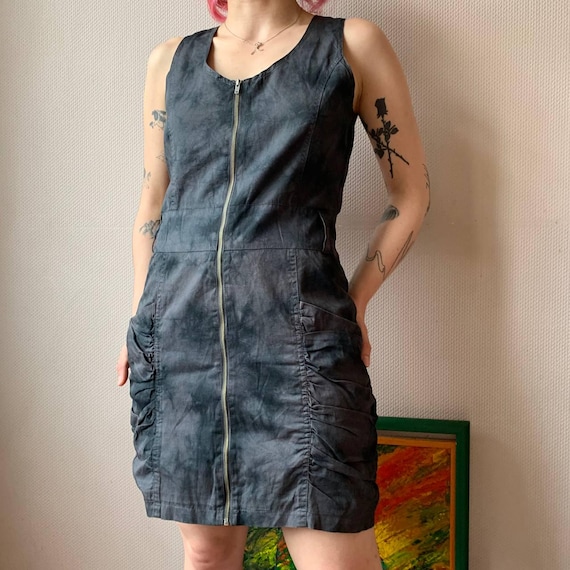 ICHI Grey Mini Dress: Ruched Bodycon Y2K Grunge - Etsy New Zealand