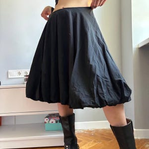 Warehouse Vintage Y2K Svart Bubble Balloon Midikjol 100% Bomull Helcirkelkjol Dark Academia Goth Estetik Storlek M