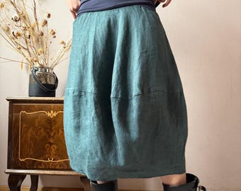 Lavgon Petrol Leinen Ballonrock Gummibund Mori Kei Lagenlook Cottagecore