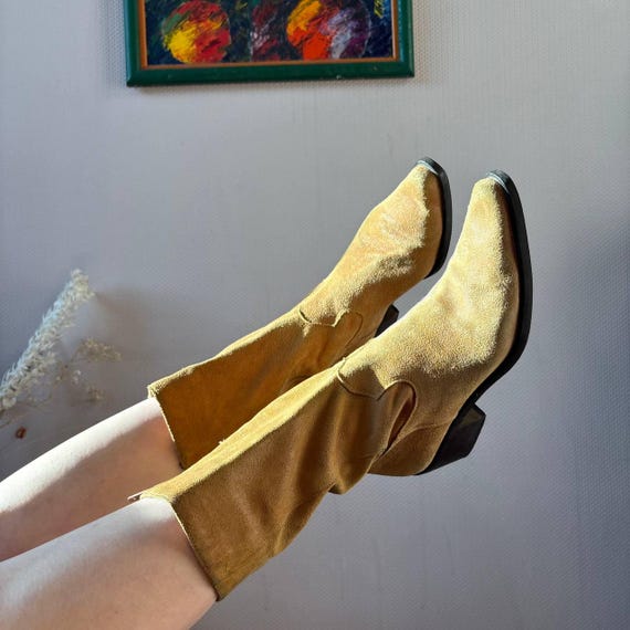 Vintage Mustard Suede Western Boots Size 36 • Italian Artigiana