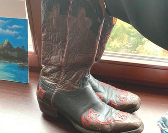 Santiags mexicaines cuir noir et blanches - Bottes santiag et country