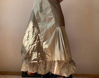 Victorian style Patchwork Maxi Skirt – Y2K Avant Garde Layered Ruffle Hem, Beige Khaki Asymmetrical Streetwear, Cottagecore Grunge