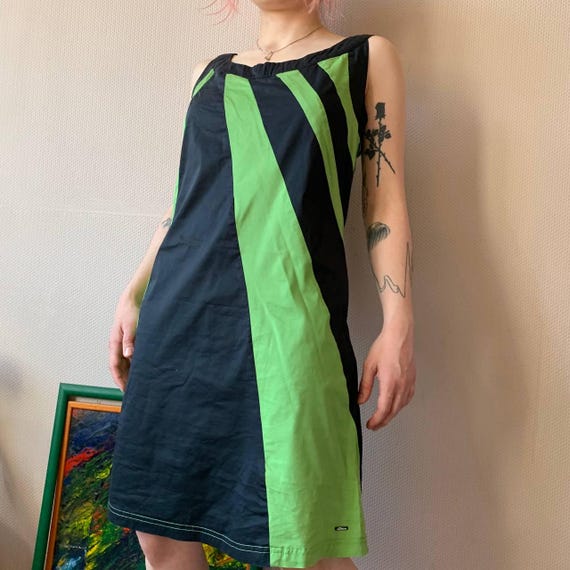 skunkfunk green dress Skunkfunk Colorblock Mini Dress: Y2K Indie Streetwear