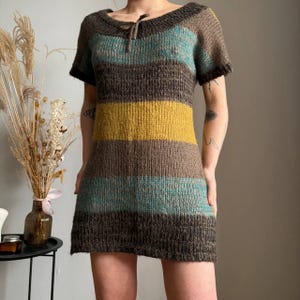 Y2K Fransa Striped Knit Mini Dress Mohair Blend Short Sleeve Sweater Dress