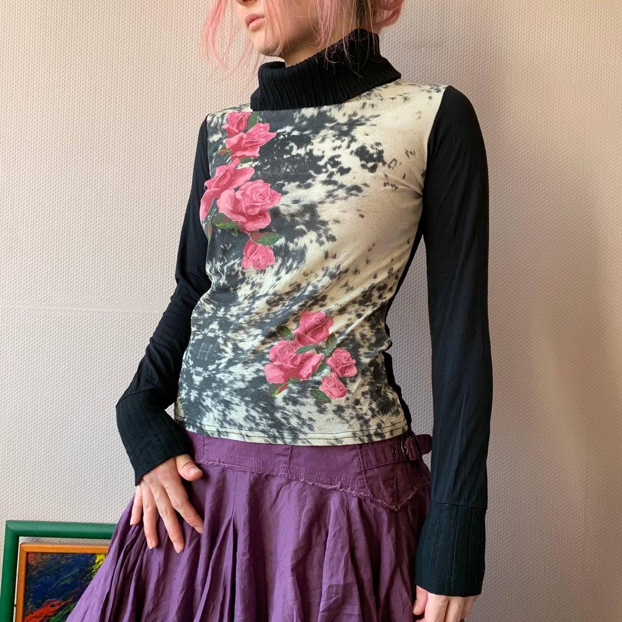 Morgan De Toi Vintage Mesh Floral Turtleneck Top | Y2K Grunge 