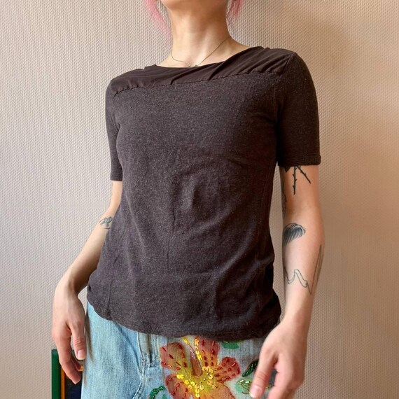 Cache Cache Brown Short Sleeve Top: Y2K Minimalis… - image 3