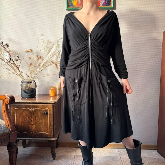 Designer Joseph Ribkoff Avant Garde Ruched Zip Statement Dress
