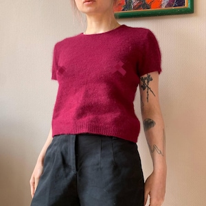 Vintage Angora Knit Top: Fuchsia Pink Fluffy Sweater
