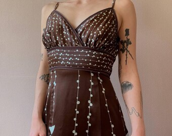 Ted Baker Silk Floral Midi Dress: Y2K Brown Slip, XS