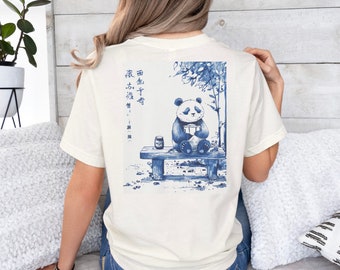 Camiseta Panda Bench, Camiseta de dibujos animados, Camiseta gráfica, Camiseta estética, Unisex, Camiseta de estilo japonés, Camiseta retro de dibujos animados, Panda