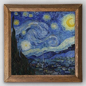 Van Gogh The Starry Night Wall Art Wooden Framed Art For Living Room / Bedroom Spiritual Wall Decor Natural Stone Print Housewarming Gift