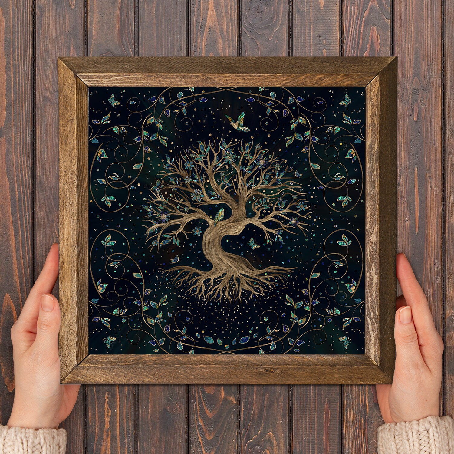 Tree of Life Natural Stone Wall Art Natural Handmade Wooden Framed Wall