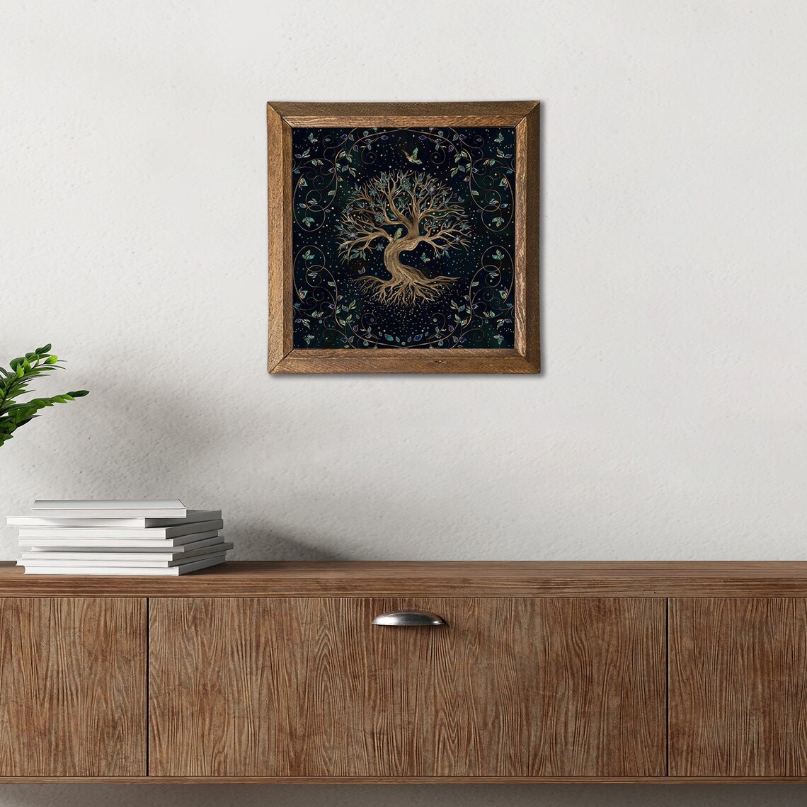 Tree of Life Natural Stone Wall Art Natural Handmade Wooden Framed Wall