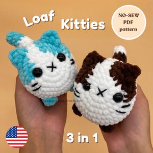 3 in 1 Crochet Pattern | Cat Pattern, Cute Loaf Cat, Amigurumi, Cat Toy, Plushie, Cat Loaf, No Sew Kitten, Pattern Bundle, Cute Crochet Cat