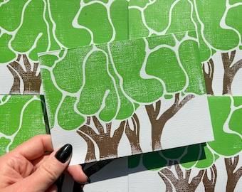 Met de hand bedrukte boomkaarten – blanco wenskaarten met envelop, set van 6 inch