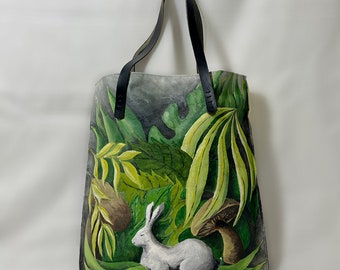 Jungle Hare hand painted canvas art bag