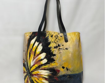 Butterfly hand painted canvas art bag