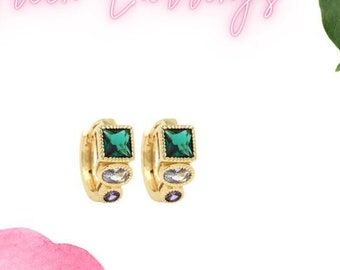 Dainty Gold Green Gemstone Earrings