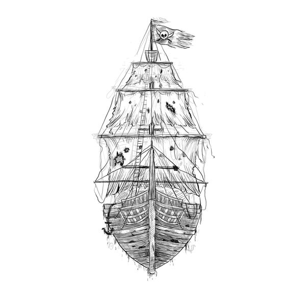 Hand-Drawn Pirate Ghost Ship PNG - High-Quality Haunted Maritime Sailing Design, Printable Haunting Art, Nautical Sublimation Artwork