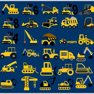 105 Construction Designs Bundle - Excavator, Bulldozer, Crane, Dump Truck, Cement Mixer SVG, PNG, EPS, dxf Files for Cricut and Silhouette