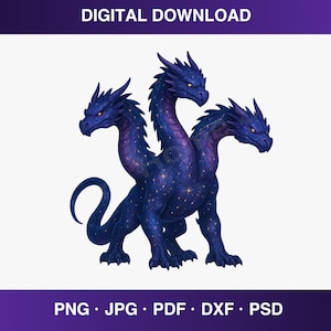 Celestial Hydra PNG, Galaxy Serpent Clipart, Fantasy Hydra Sublimation Design, Cosmic Dragon Digital Download, Mythical Creature PNG