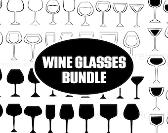 Paquete de copas de vino SVG / 12 estilos de copas de vino / PNG, EPS, AI, DXF / Archivos de corte para Cricut y Silhouette / Descarga digital de imágenes prediseñadas de vino