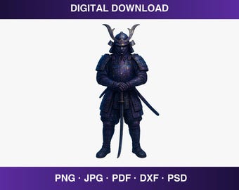 Himmlische Samurai PNG, Galaxy Krieger Clipart, Fantasy Samurai Sublimationsdesign, kosmische Samurai digitaler Download, mystische japanische Kunst