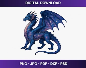 Celestial Dragon PNG, Galaxy Fantasy Dragon Clipart, Cosmic Mythical Creature Digital Download, Animal Sublimation Design, Transparent PNG