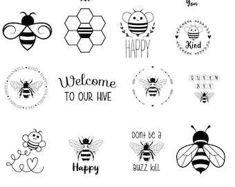 18 bijen svg, png, eps, ai bundel, hommel, bijsoort, honingbij clipart, bijenkoningin gesneden bestanden, honingraat Cricut-bestanden