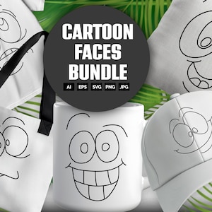 Cartoon Faces Svg Bundle – Cute Emoticon & Facial Expression Clipart For Cricut And Silhouette – Includes Png, Jpg, Eps, Dxf, Pdf Files
