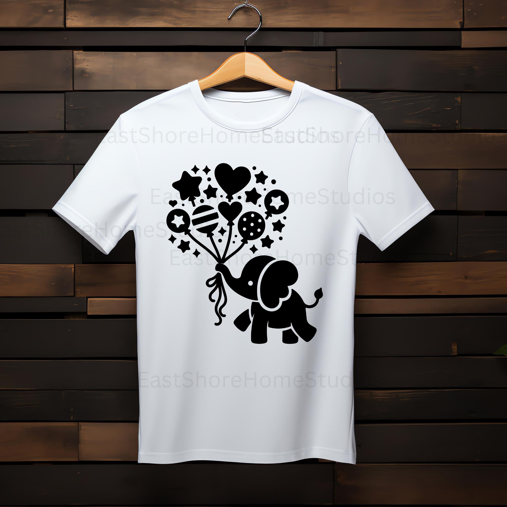 風船を持ったかわいい象 SVG PNG DXF | パーティーバルーンクリップ