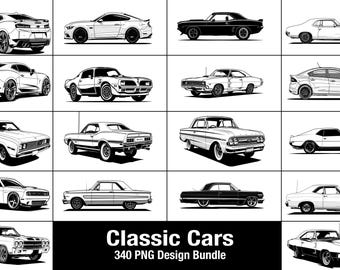 Classic Car SVG Bundle | Vintage Muscle Car Clipart for Cricut and Sublimation | Camaro Mustang Charger Firebird Oldsmobile Challenger Art