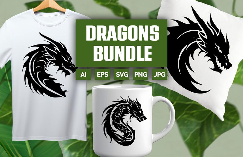 Dragon PNG SVG Clipart Bundle | Fantasy Dragon Art | Tribal, Cute ...