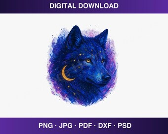 Himmlischer Wolf PNG | Cosmic Galaxy Wolf Digitaler Download | Fantasy Tier Clipart | Mystische Wolf Sublimation Design für Print