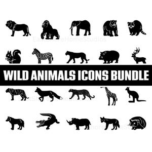 Wild Animal Icons Svg Bundle | Safari Jungle Animal Silhouettes | Lion Elephant Bear Fox Giraffe Svg Png Dxf Eps For Cricut & Silhouette