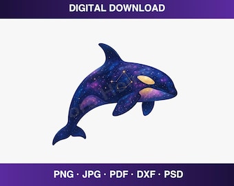 Himmlische Orca PNG, Galaxy Killerwal Clipart, Kosmischer Ozean Tier digitaler Download, Weltraum Wal Sublimation Design, transparente PNG-Datei