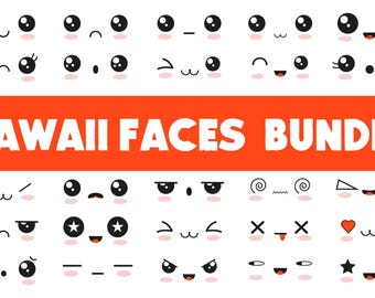 Paquete SVG PNG de caras kawaii / Imágenes prediseñadas de caras lindas / Archivos de corte de expresiones chibi para Cricut / Ojos, bocas y emociones kawaii / Descarga instantánea