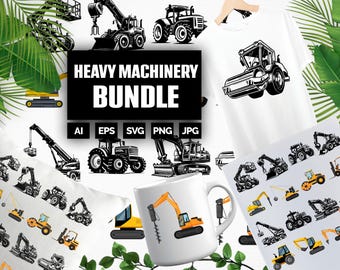 54 Heavy Machinery SVG Designs | Tractor, Excavator, Construction Clipart for Cricut, Silhouette & POD | Svg Png Eps Digital Download