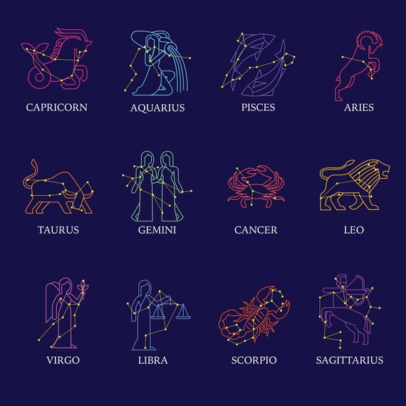 12 Zodiac Signs SVG Bundle - Celestial Bodies, Astrology PNG Art