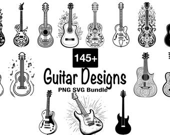145+ Guitar PNG SVG Bundle, Acoustic & Electric Guitar Clipart, Music Instrument Silhouettes, Instant Digital Download for Cricut