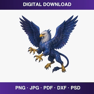 Grifo Celestial PNG, Clipart de Grifo Galáctico, Diseño de Sublimación de Criatura Mítica Fantástica, Descarga Digital de Grifo Cósmico, Animal Místico