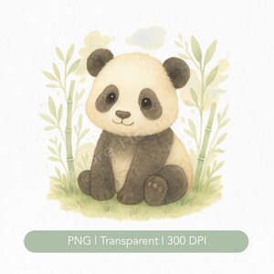 Clipart PNG bébé panda, aquarelle bébé panda pépinière Art mural imprimable, mignon panda clipart pour décoration de chambre de bébé, téléchargement immédiat