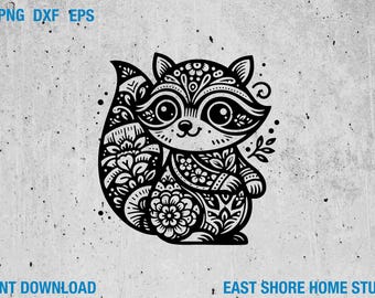 Floral Raccoon SVG, Boho Woodland Animal PNG, Cute Raccoon with Flowers Cut File for Cricut Silhouette, Instant Digital Download